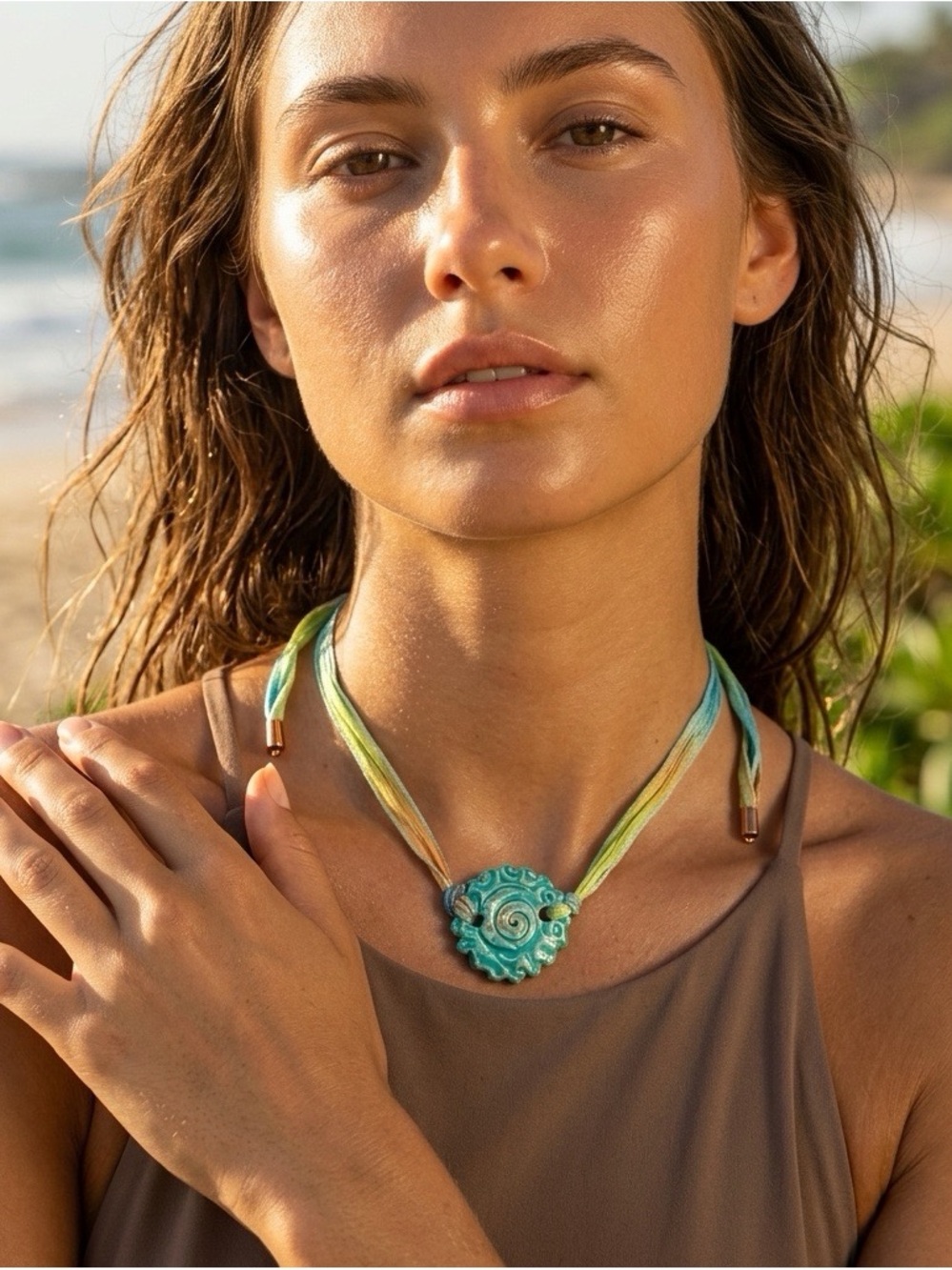 Turquoise Spiral Shell Pendant Necklace - Women Jewelry